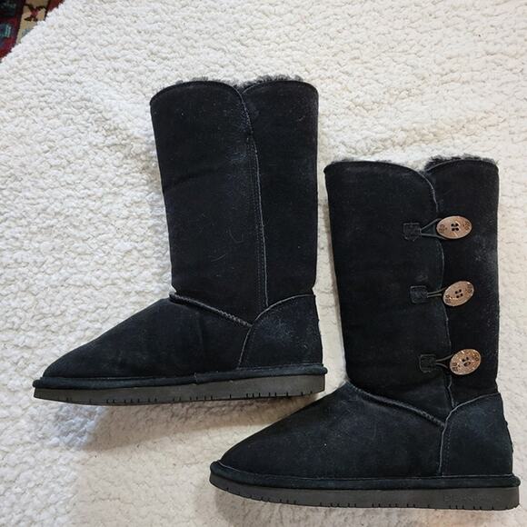 Bear paw boots shearling Leather 3 button Black Women's size 9 - Picture 1 of 5